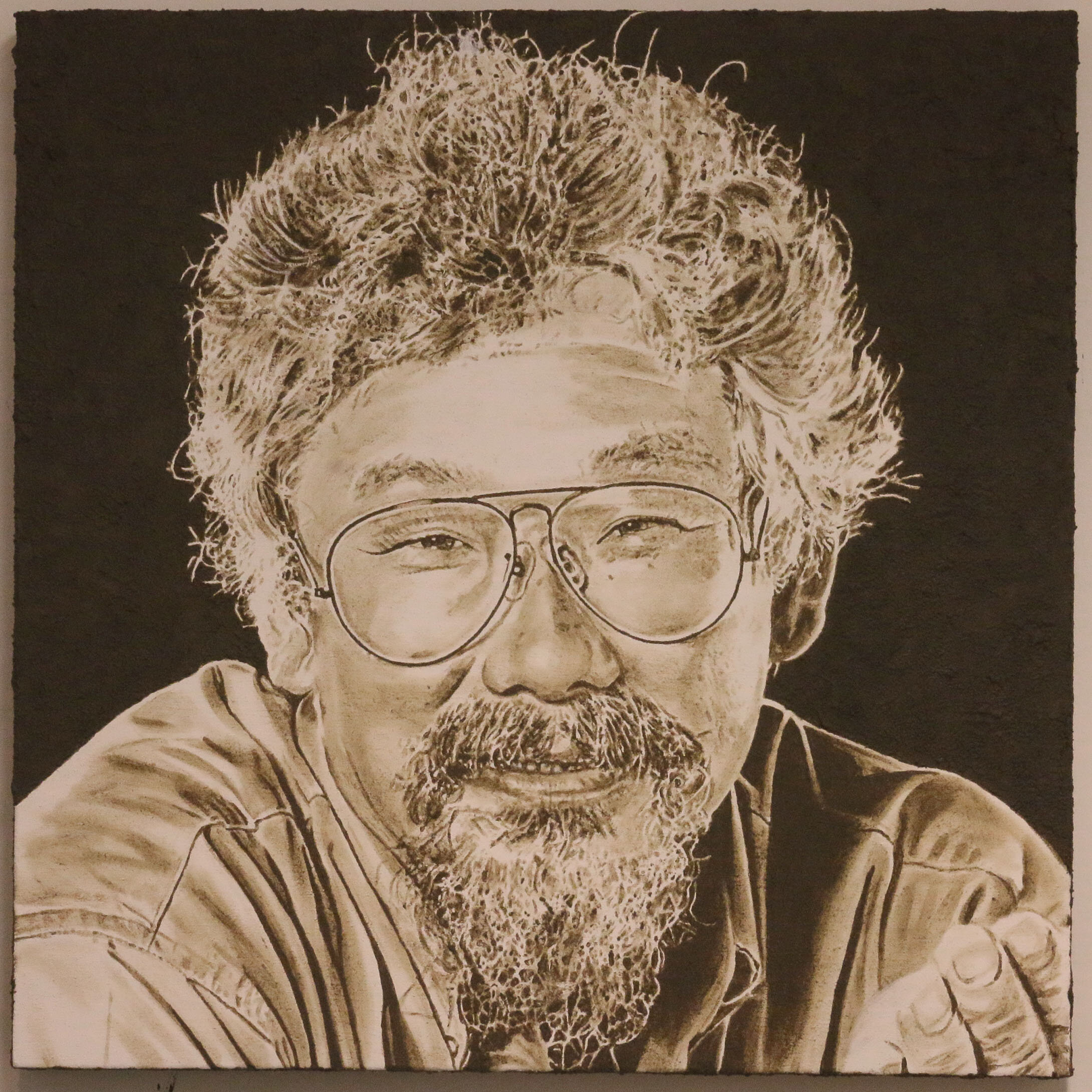 David Suzuki. Standing Rock Mud and gel gloss medium on canvas, 30" x 30".