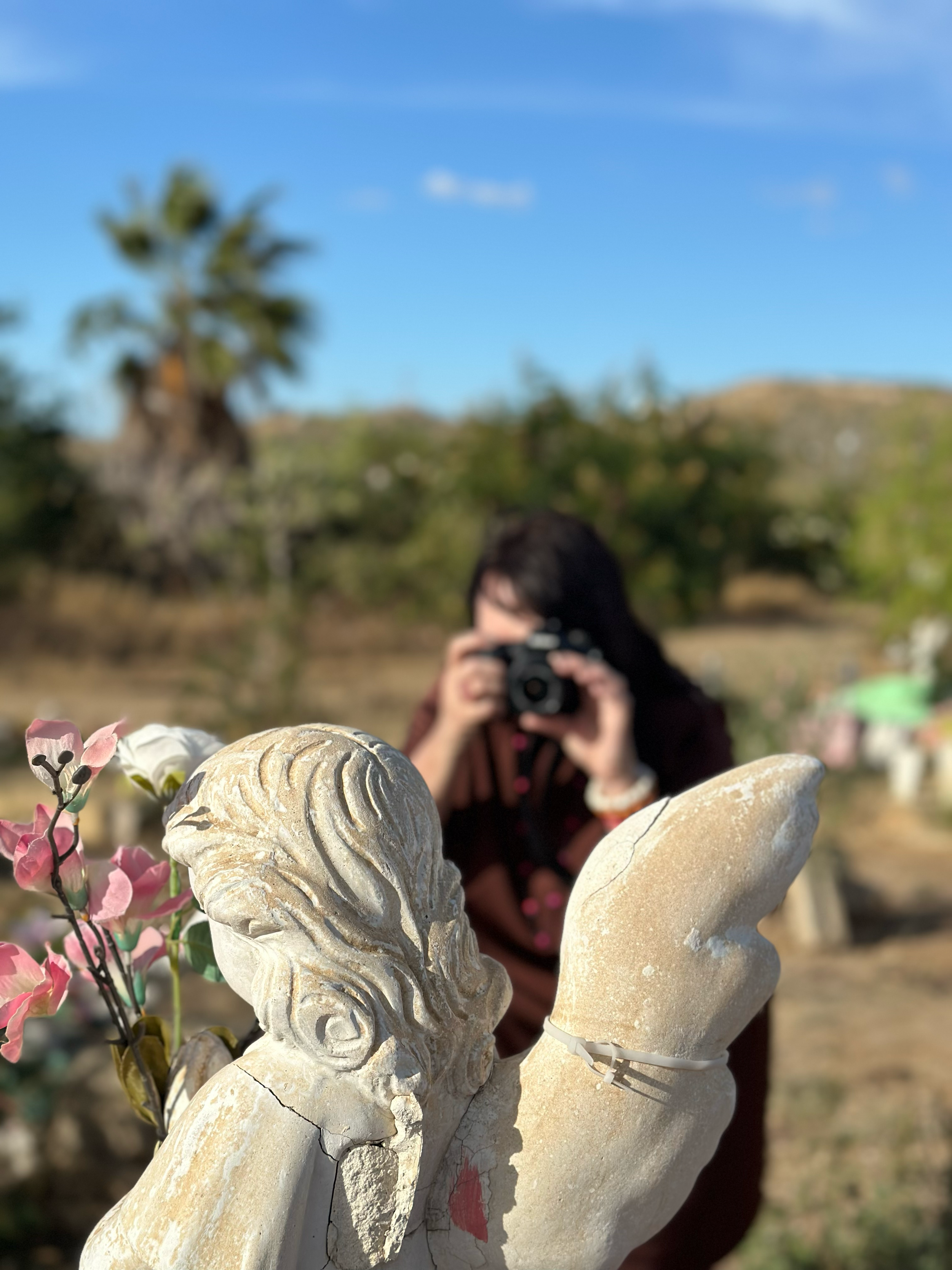 Photographing a cemetery in Todos Santos, Baja.