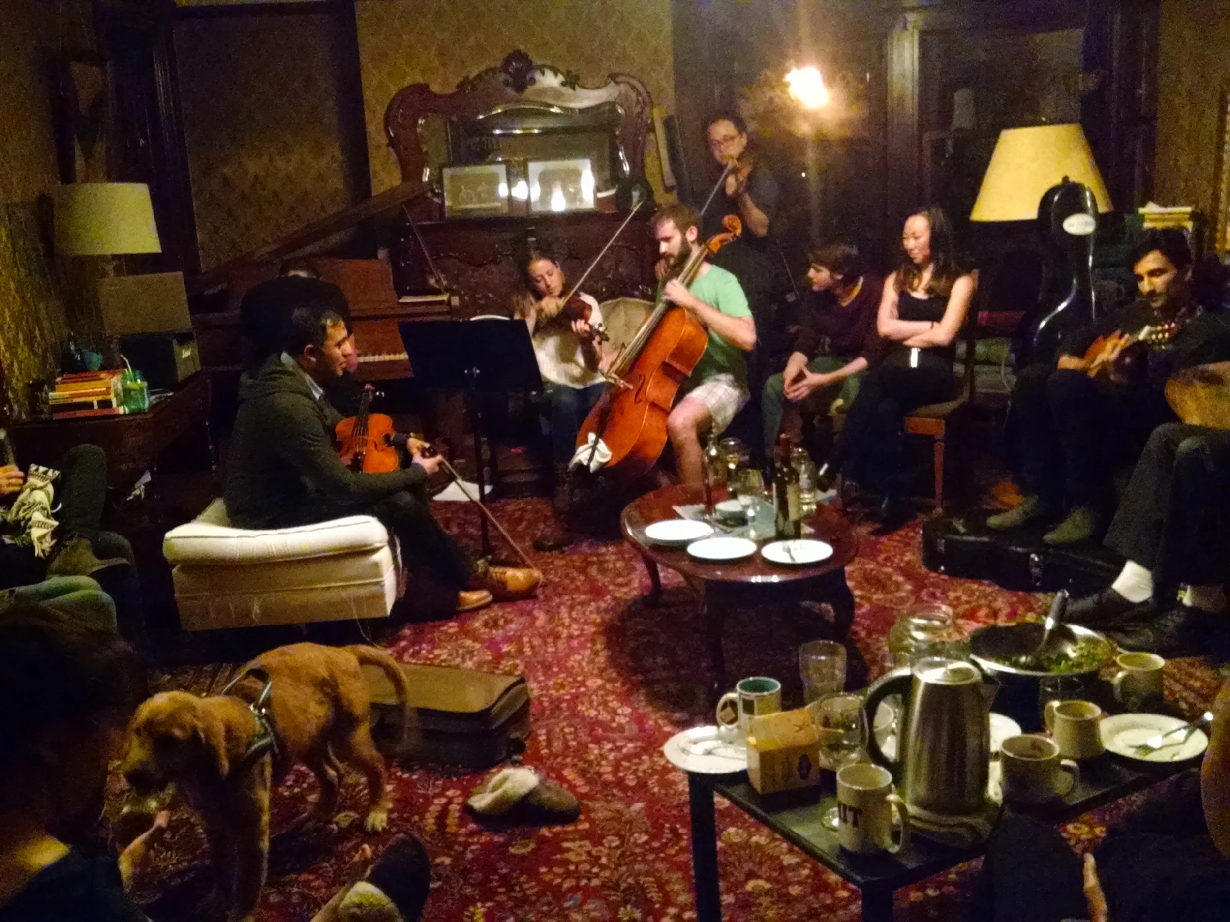 An impromptu evening of music at the Embassy. This place has everything. Plus a golden retriever puppy named Friday (see foreground).