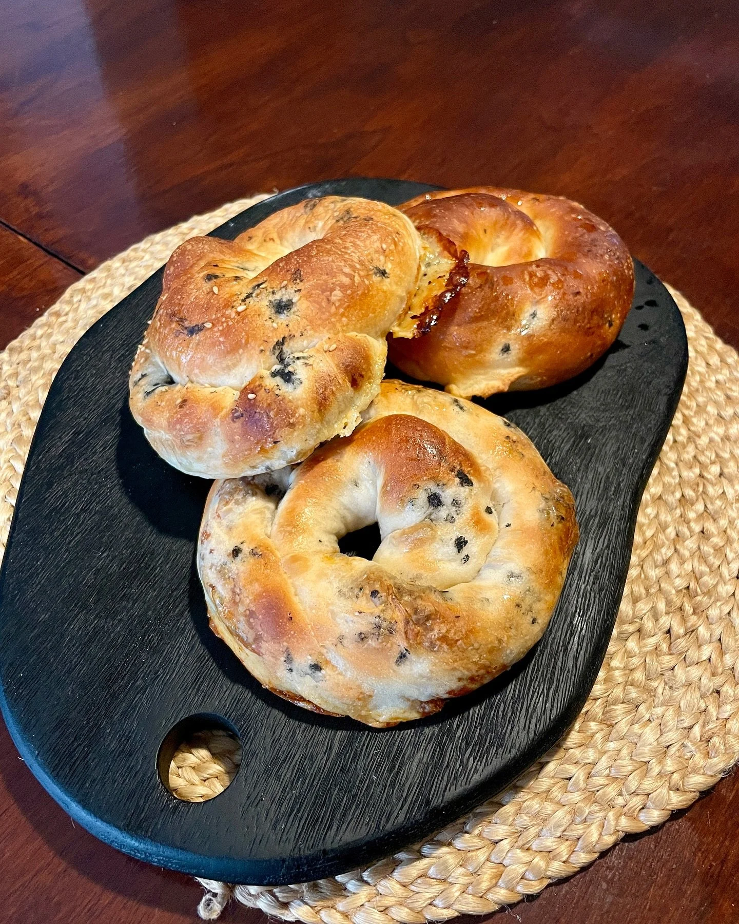 Sobrasada and blue cheese with honey ensa&iuml;madas. 

Normally these are sweet treats with a pumpkin pur&eacute;e filling called cabello de &aacute;ngel. But the first time I made these was in a pastry class at @culinaryinstitutebarcelona where our