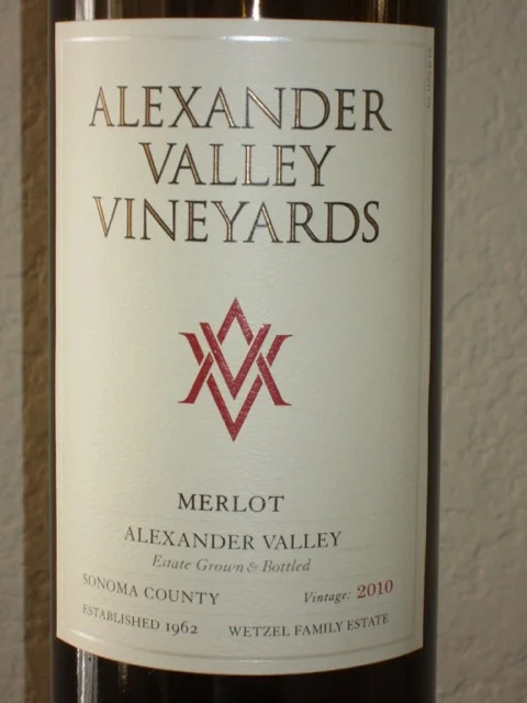 Alexander Valley Vineyards Merlot ($15) The Alexander Valley in Sonoma County turns out some terrific wines, including this Merlot. This is a fine example of a medium bodied red with soft tannin and good fruit flavors of black cheery, blackberry and plum with a a touch of oak. The finish is long and lasting.