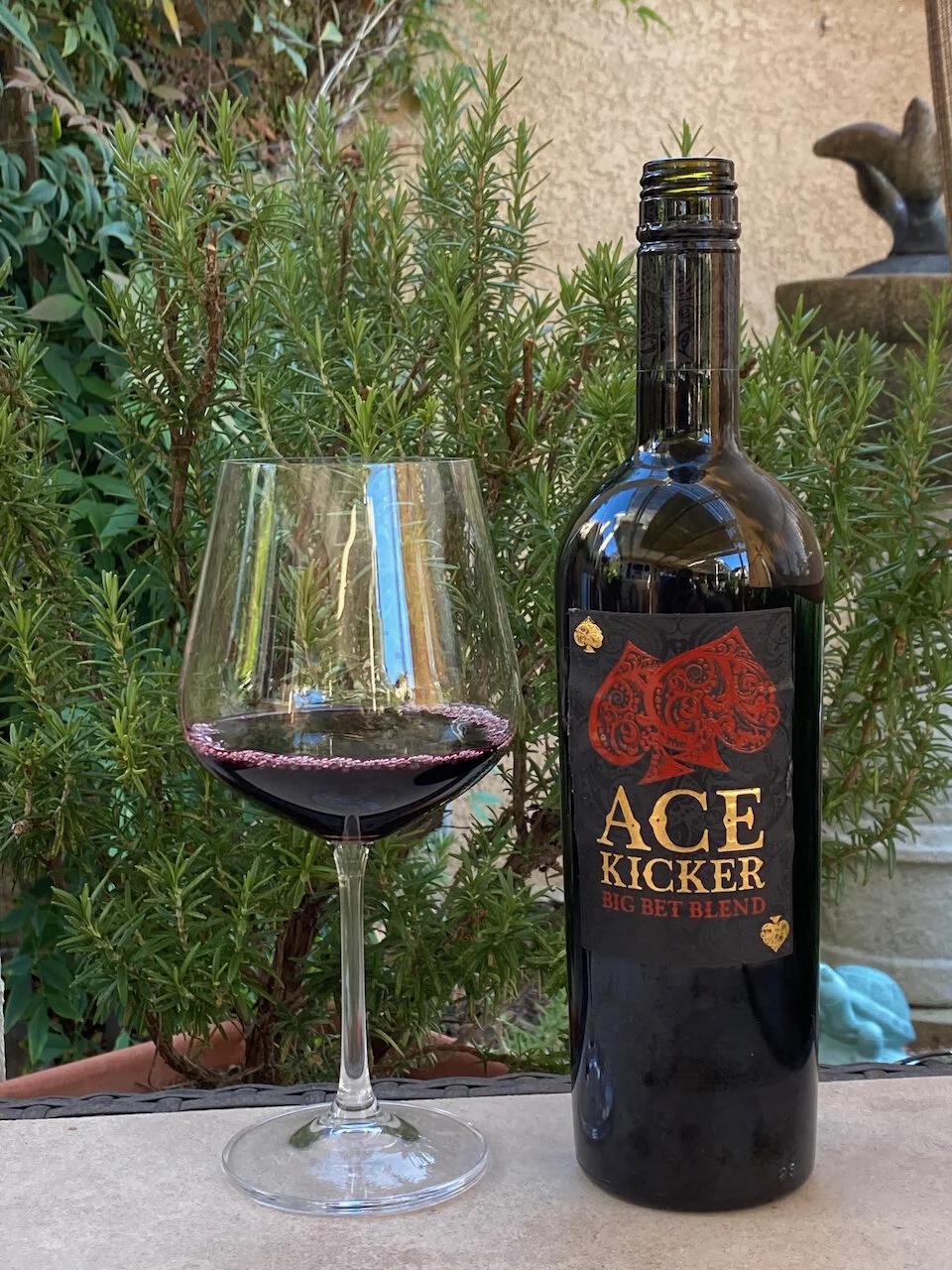   2016 Ace Kicker Big Bet Blend ($15)   This Ace Kicker wine originates from Spain’s Castilla-La Mancha region which is located about 40 miles south of Madrid.  This Big Bet Blend is indeed a big blend that’s produced from 34% Cabernet Franc, 27% Syr