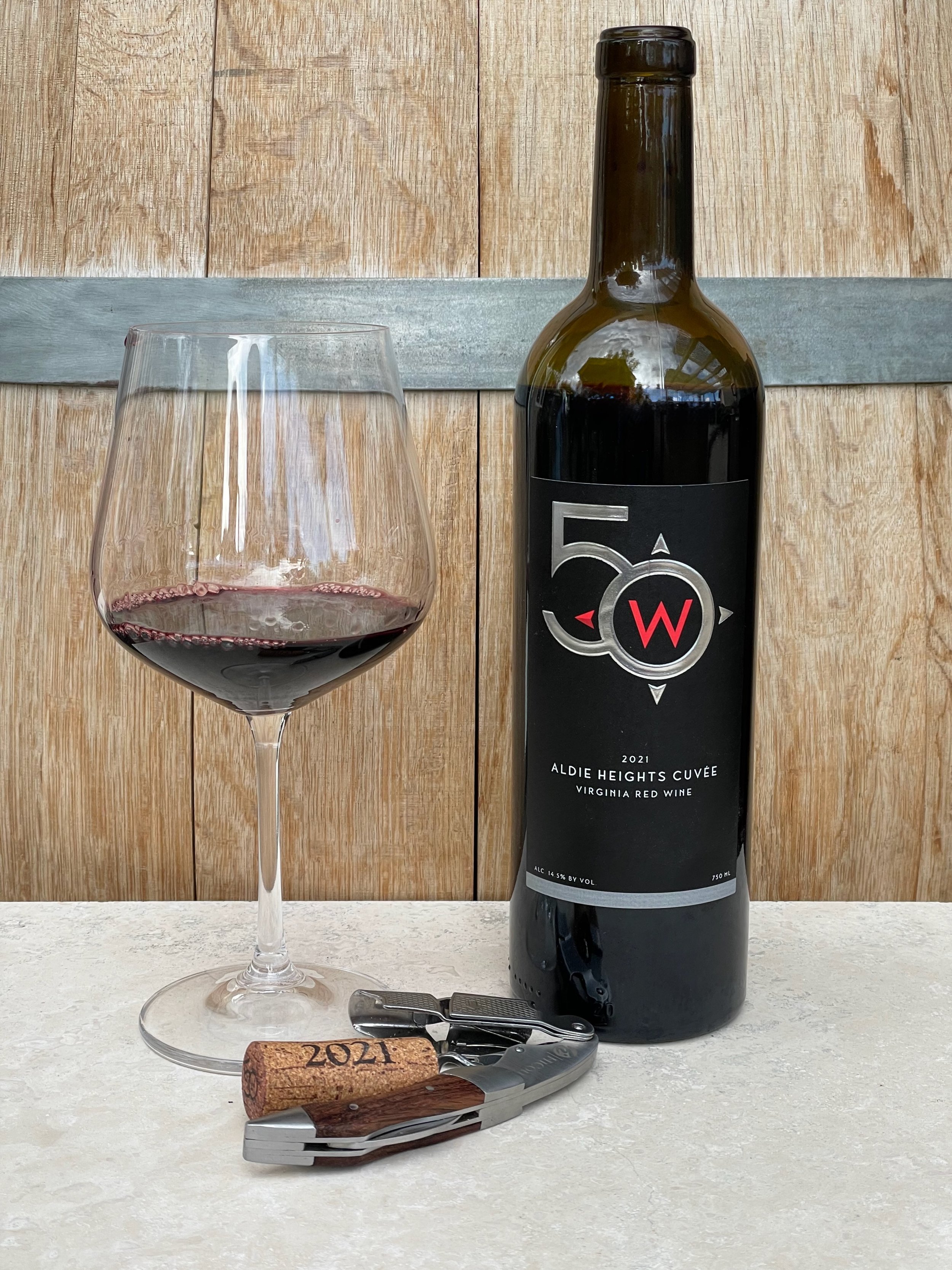 50 West Aldie Heights Cuvée ($70) 50 West is a farm vineyard located on Route 50 just past the historic town of Aldie in Middleburg, Virginia. (39060 John Mosby Highway). First used by Native Americans as a route to move their migrating herds, R