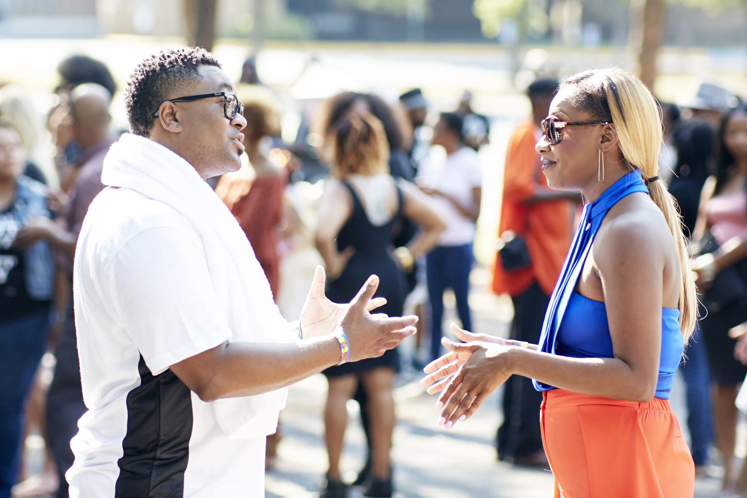 Pastor Jones and Pastor Johnson chat in a scene from Preachers of Atlanta. (Oxygen Media)