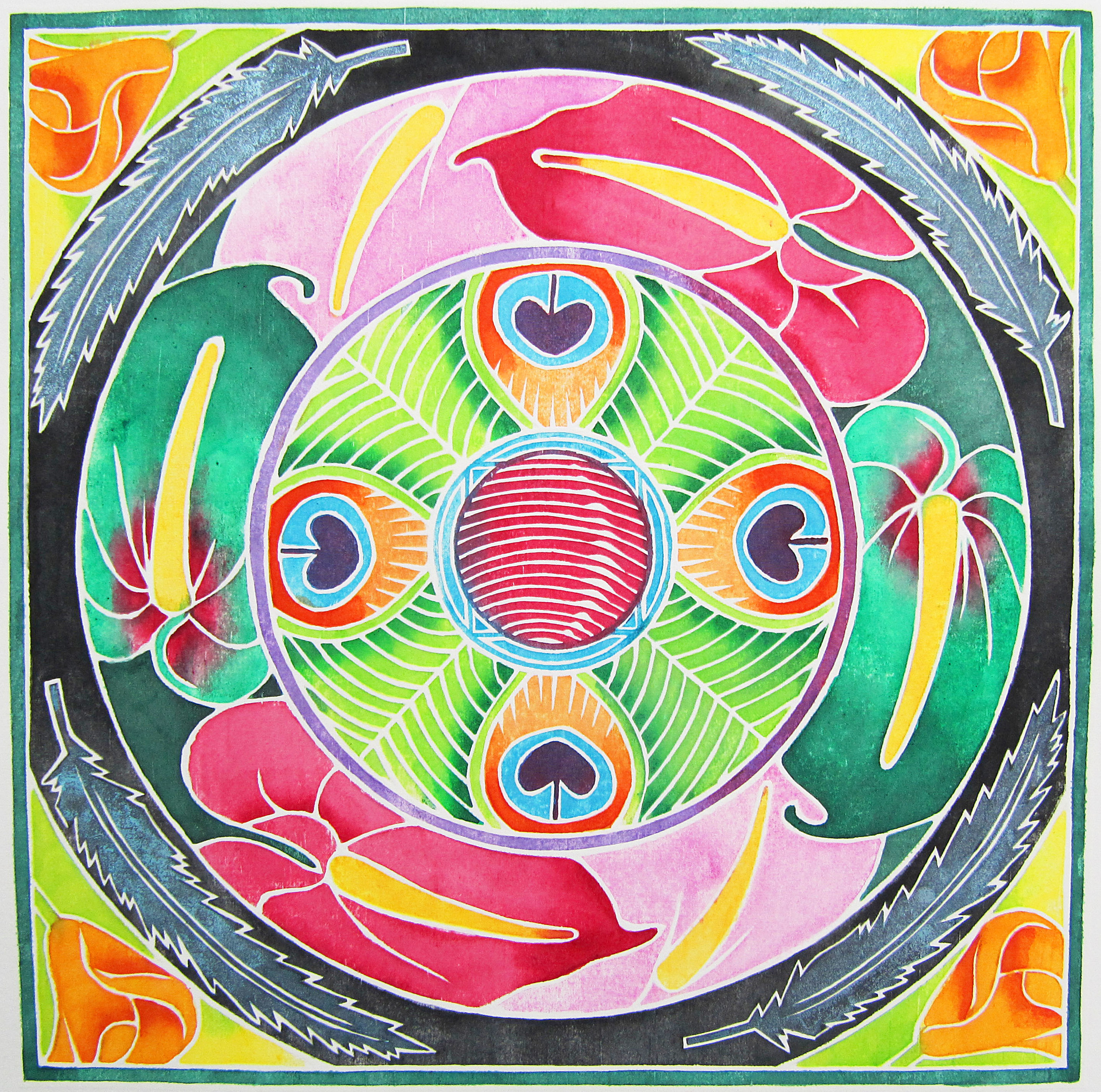 2016 WHITELINE WOODCUT Handprinted multi colored prints