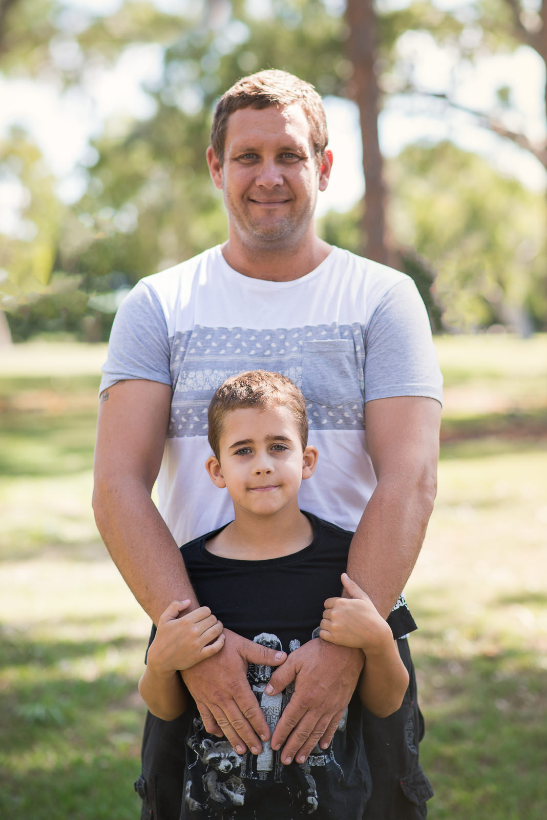 Portrait of Father and son in beachmere park
