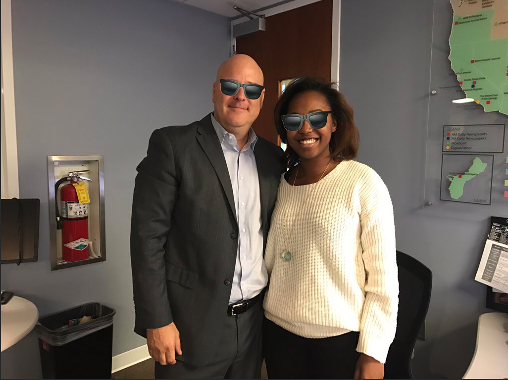 One of use has our eyes closed, but you'll never know which one of us thanks to these cool shades.
