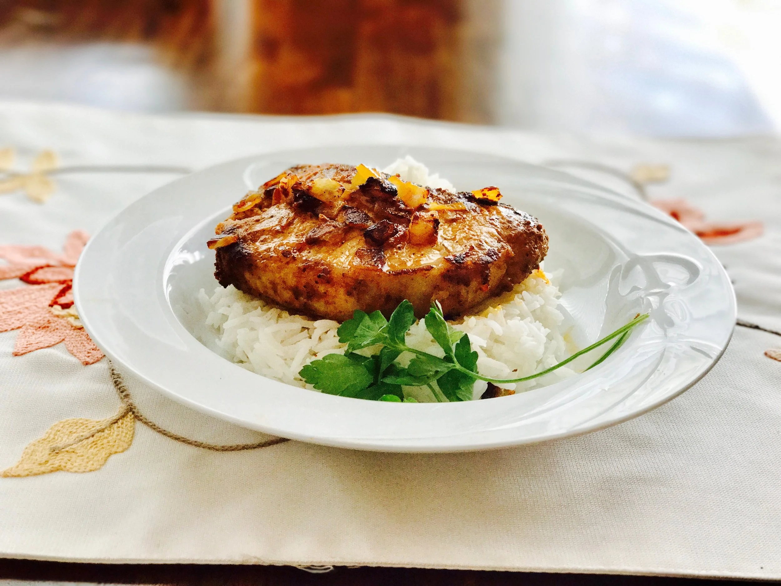 Sweet n Smoky pork chop over Basmiti rice