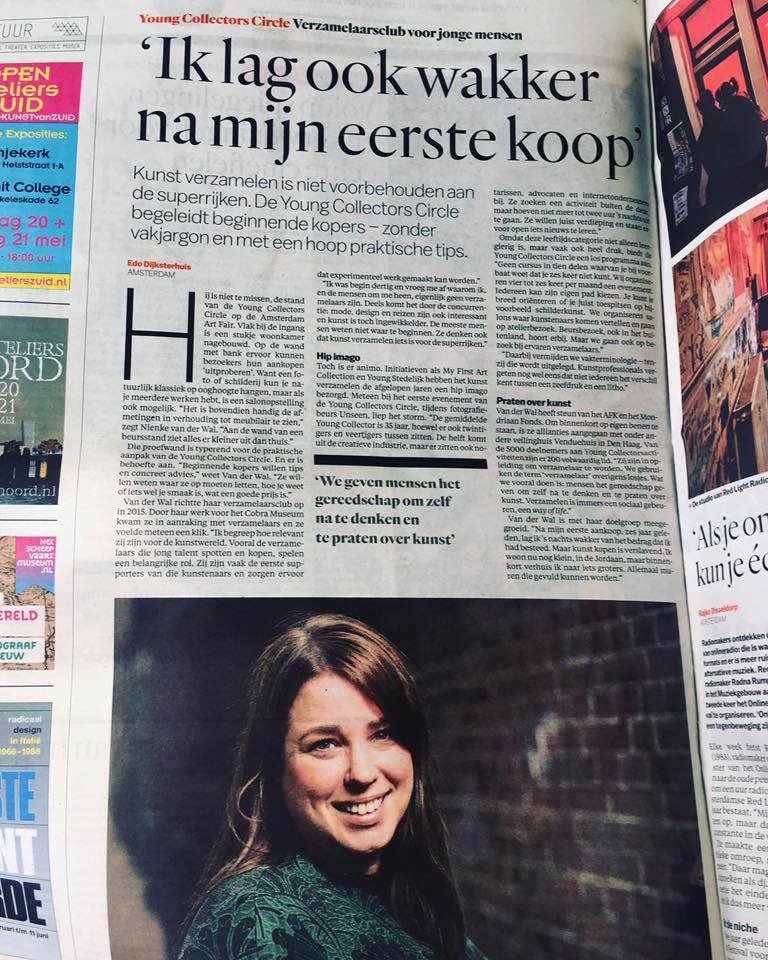 Nienke van der Wal, profiled in newspaper Het Parool, the day before the Amsterdam Art Fair 2017 opened its doors