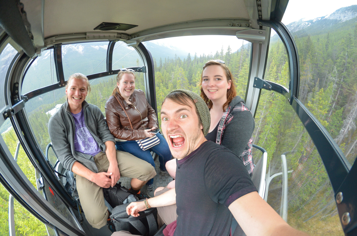 Taking the Banff gondola down from Sulphur Mountain.