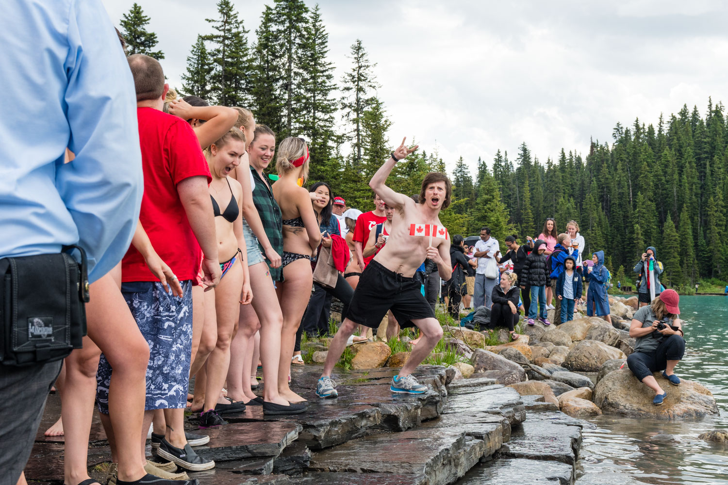 The polar dip. Jumping into Lake Louise. A Canada day tradition.