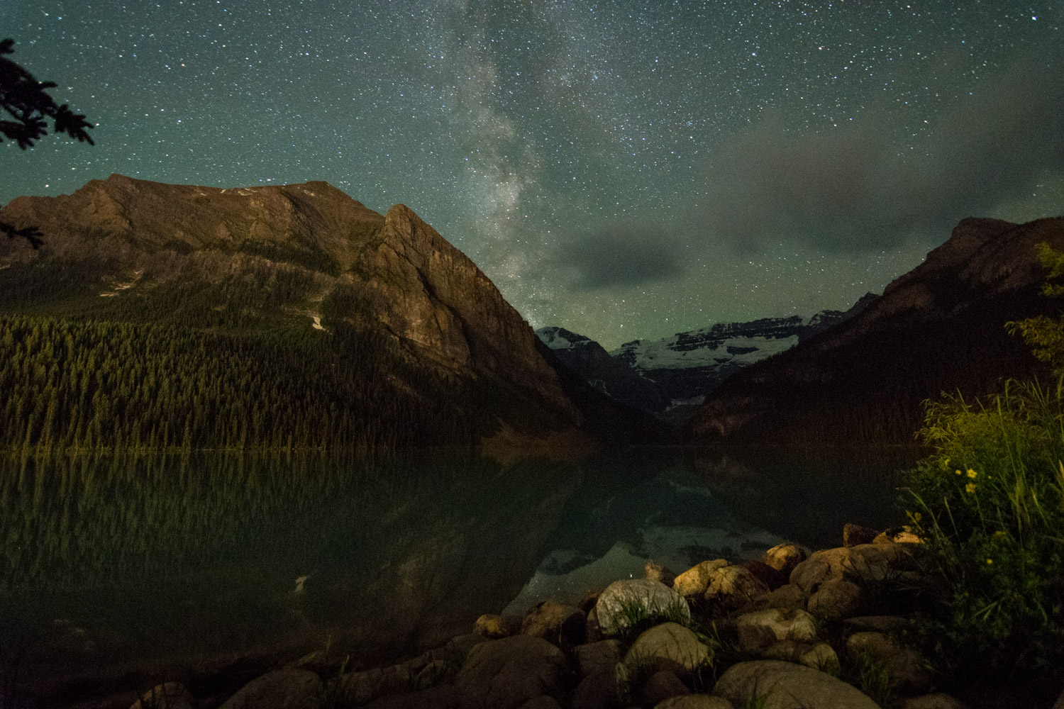 Lake Louise at night.