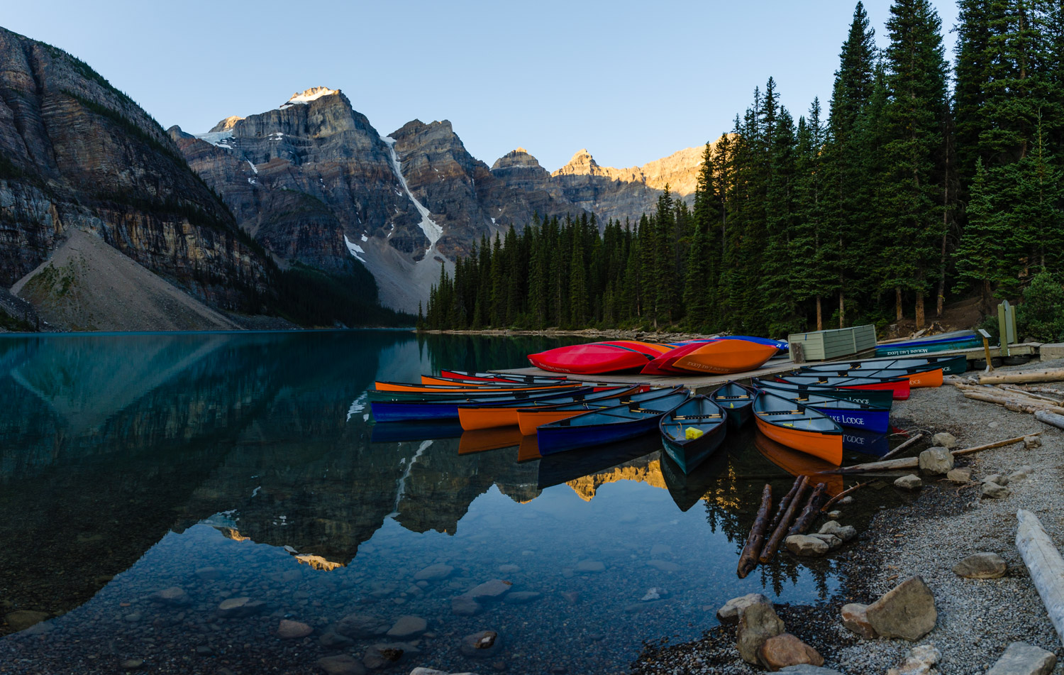 The famous Moraine Lake, at the start of our hike of Mount Temple.