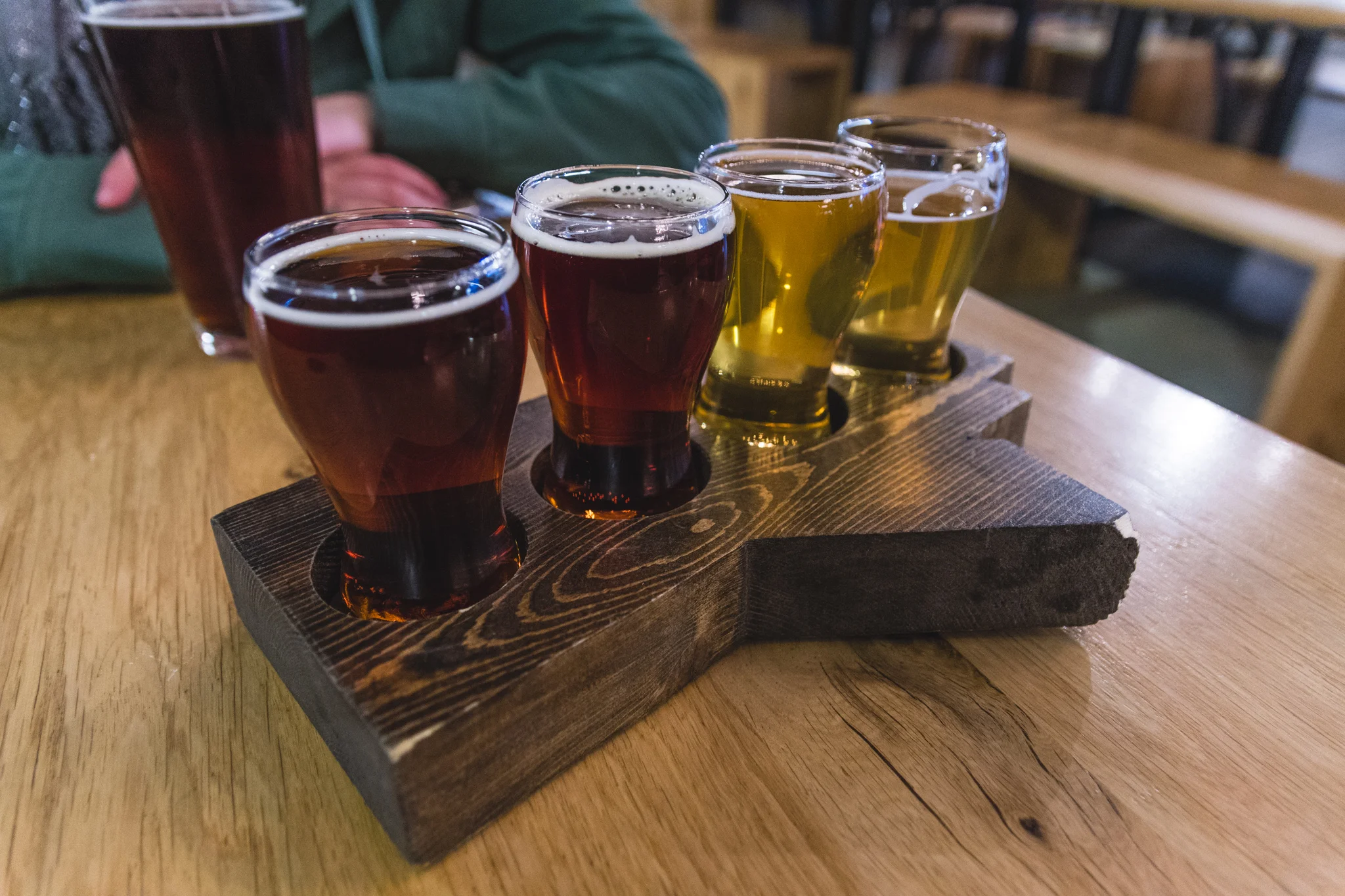 Sampling the local beer.