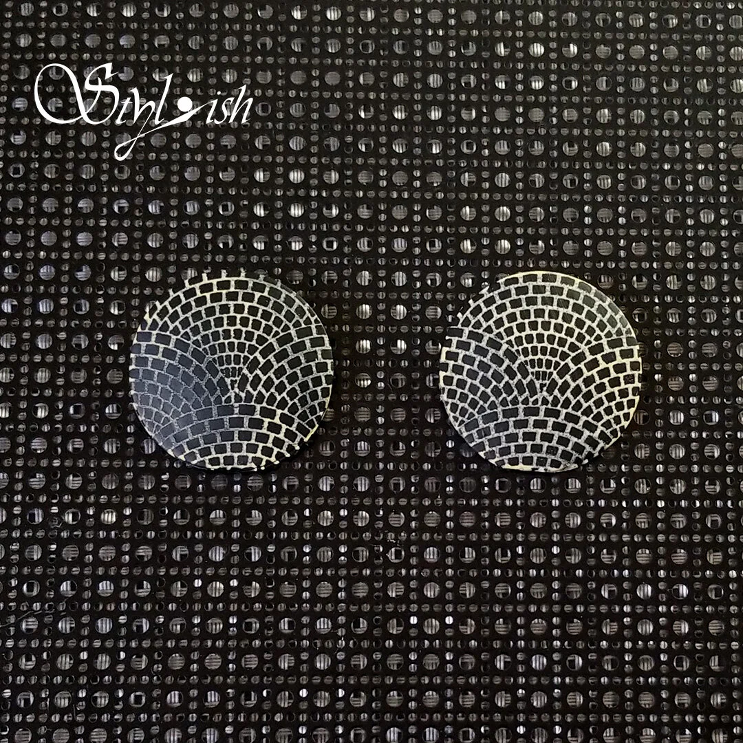 Fanned Button Post Earrings (Black/Yellow)