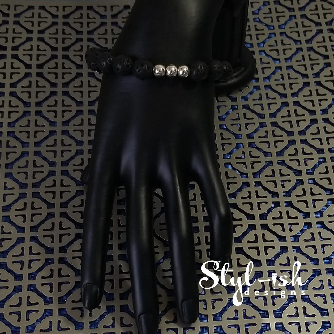 Embellished Lava Rock Stretch Bracelet (Unisex)