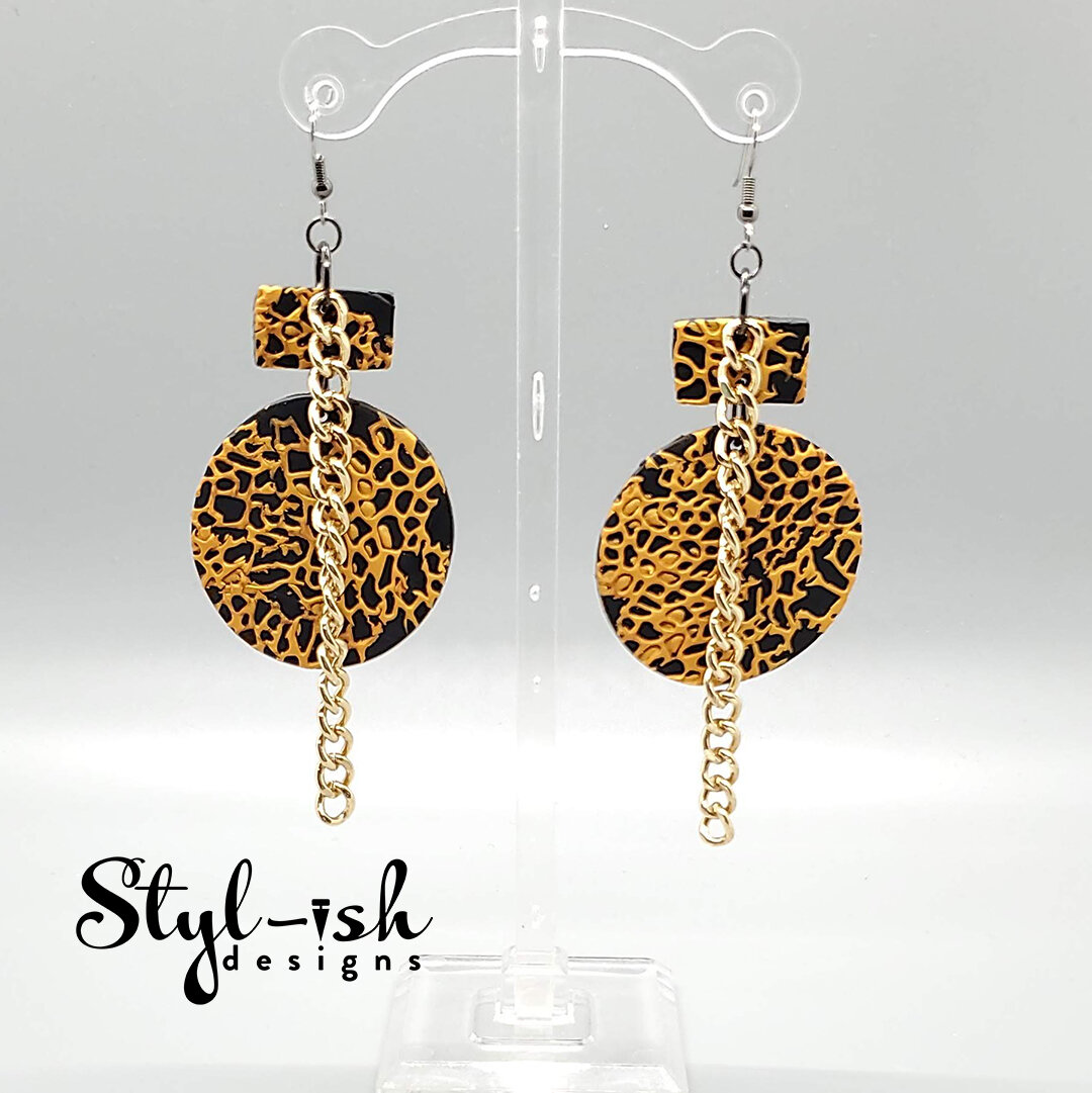TSP: Webbed and Chained Earrings (Black/Gold)