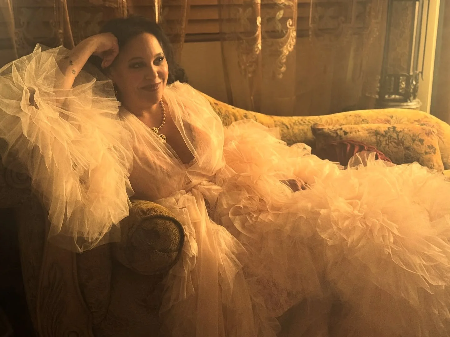 Talk about STUNNING!! 🤩 Check out our Lady Beth @michelleamerring dazzling in this gorgeous look by our incredible costume designer @ericacostumes and hair/makeup by the fabulous @tessmariecreations ! #setlife #featurefilm #shakespeare #neworleans #