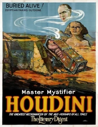 Houdini “Buried Alive” 8-Sheet Poster, 1926. Last poster for Hungarian-American Harry Houdini [born Erik Weisz] ((1874-1926) . Otis Litho Company, Cleveland, Ohio.