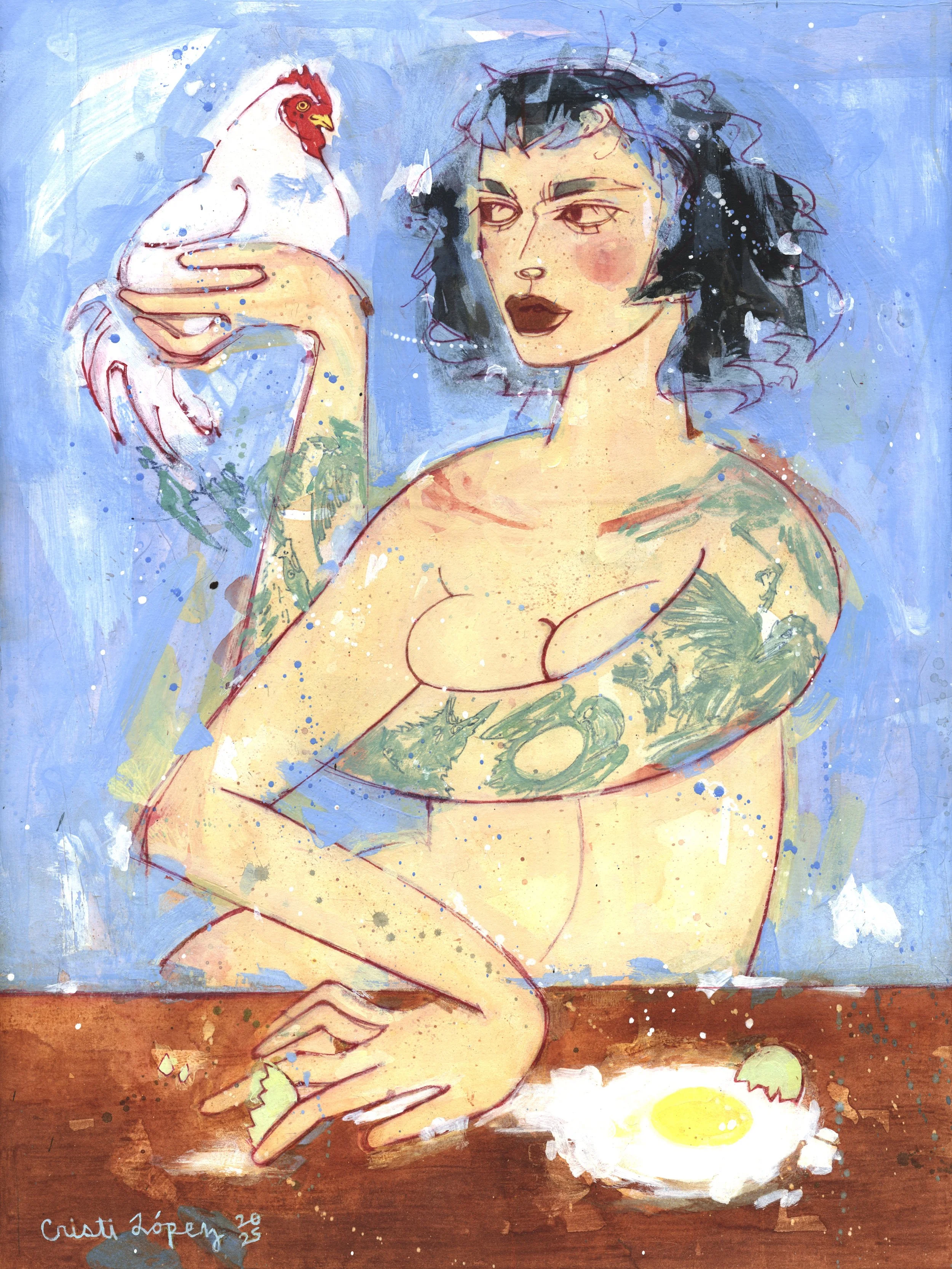  Pio Pio,  2025 
Colored pencil, acrylic, and collage on paper mounted to panel; 18” x 24” 
PRIVATE COLLECTION