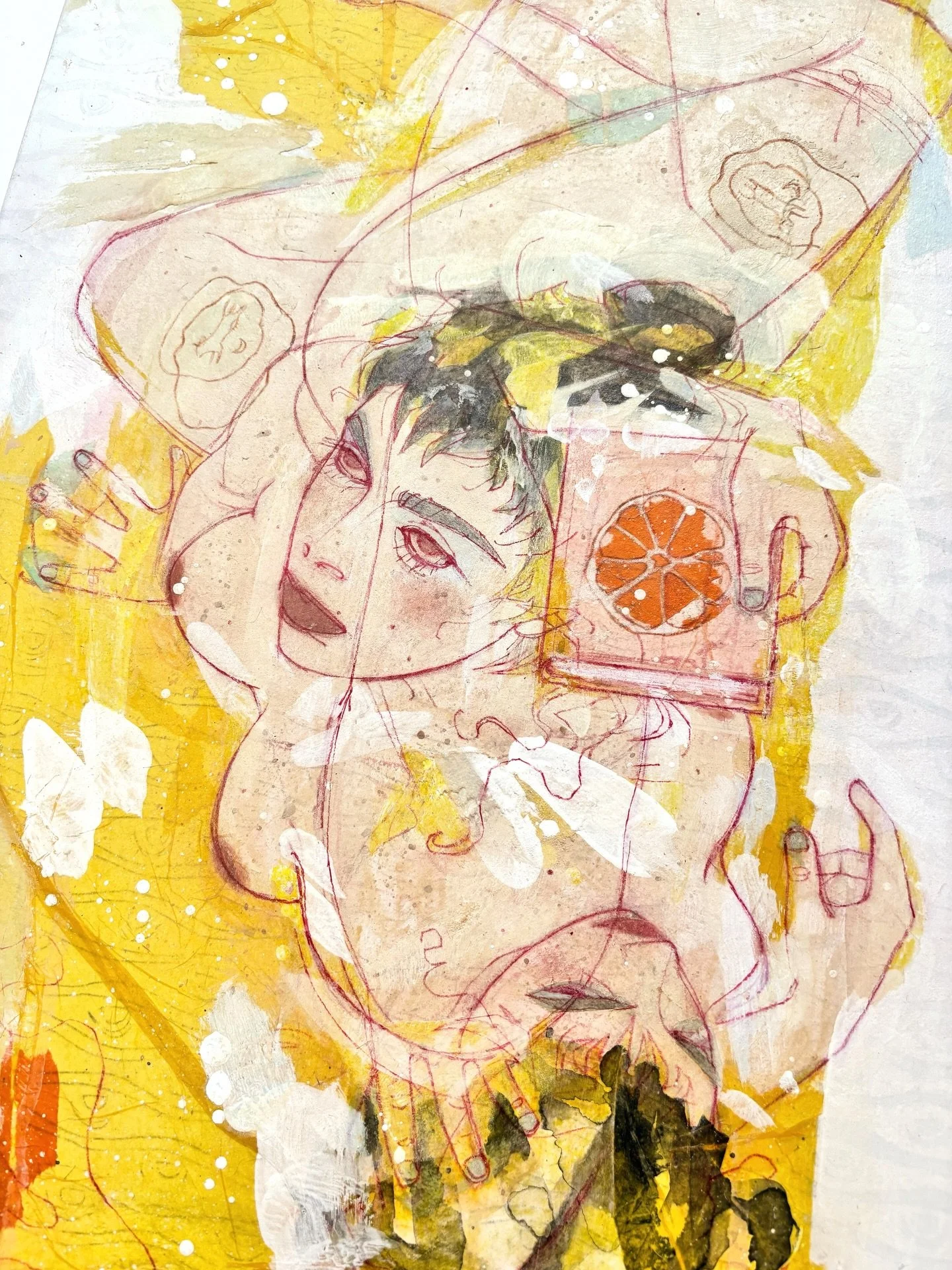 (Detail) Morir So&ntilde;ando, 2026
Colored pencil, acrylic, and collage on paper mounted to cradled wood panel; 18&rdquo; x 12&rdquo; diptych

⚔️ 6 days until the &ldquo;REALM&rdquo; group show opening ⚔️ Full diptych will be shared soon

Opening Fr