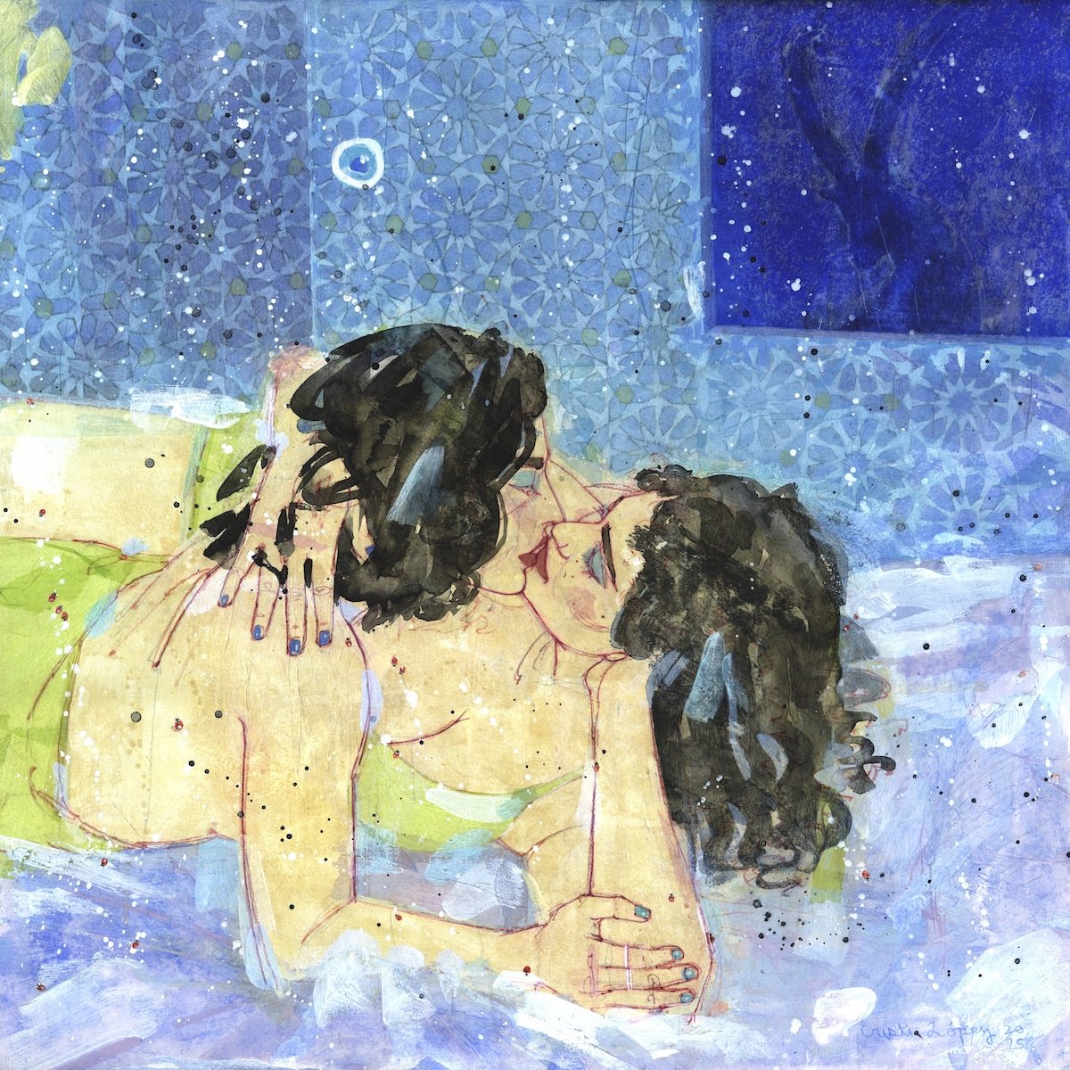 Lewd Activity , 2025
Colored pencil, acrylic, and collage on paper mounted to panel; 30” x 30”
AVAILABLE
