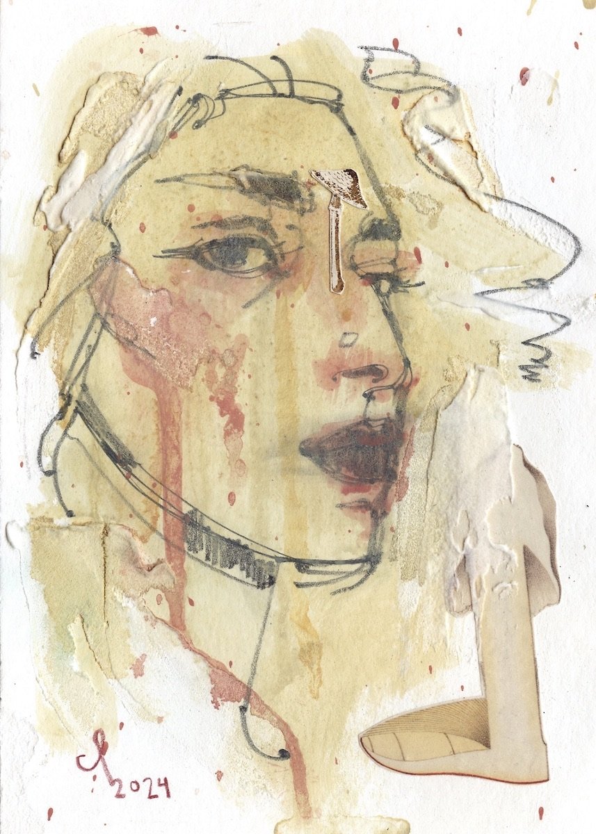 Untitled , 2024
Graphite, acrylic, colored pencil, and collage on paper; 5" x 7"
AVAILABLE