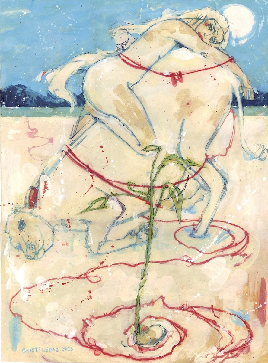V de Vaca iii , 2023
Colored pencil and acrylic on paper; 22” x 30”
PRIVATE COLLECTION