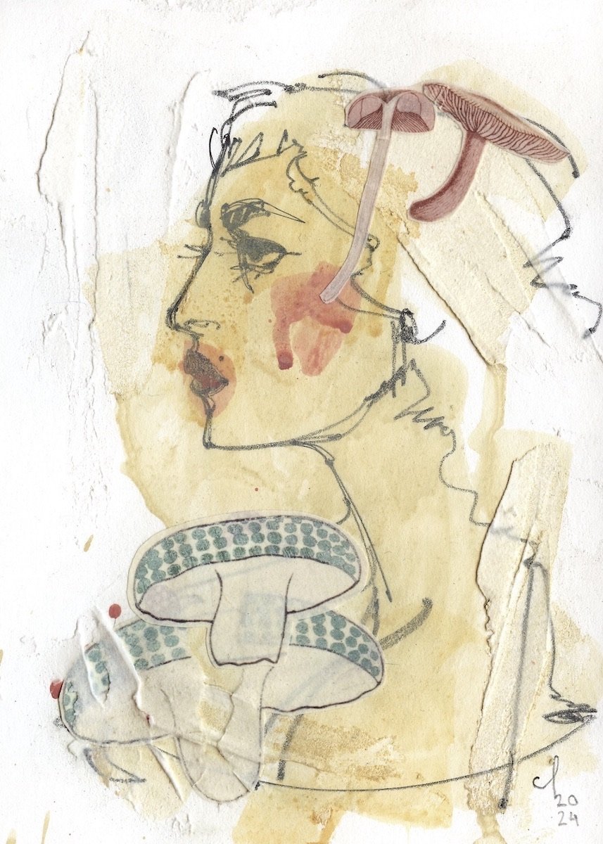Untitled , 2024
Graphite, acrylic, colored pencil, and collage on paper; 5" x 7"
AVAILABLE