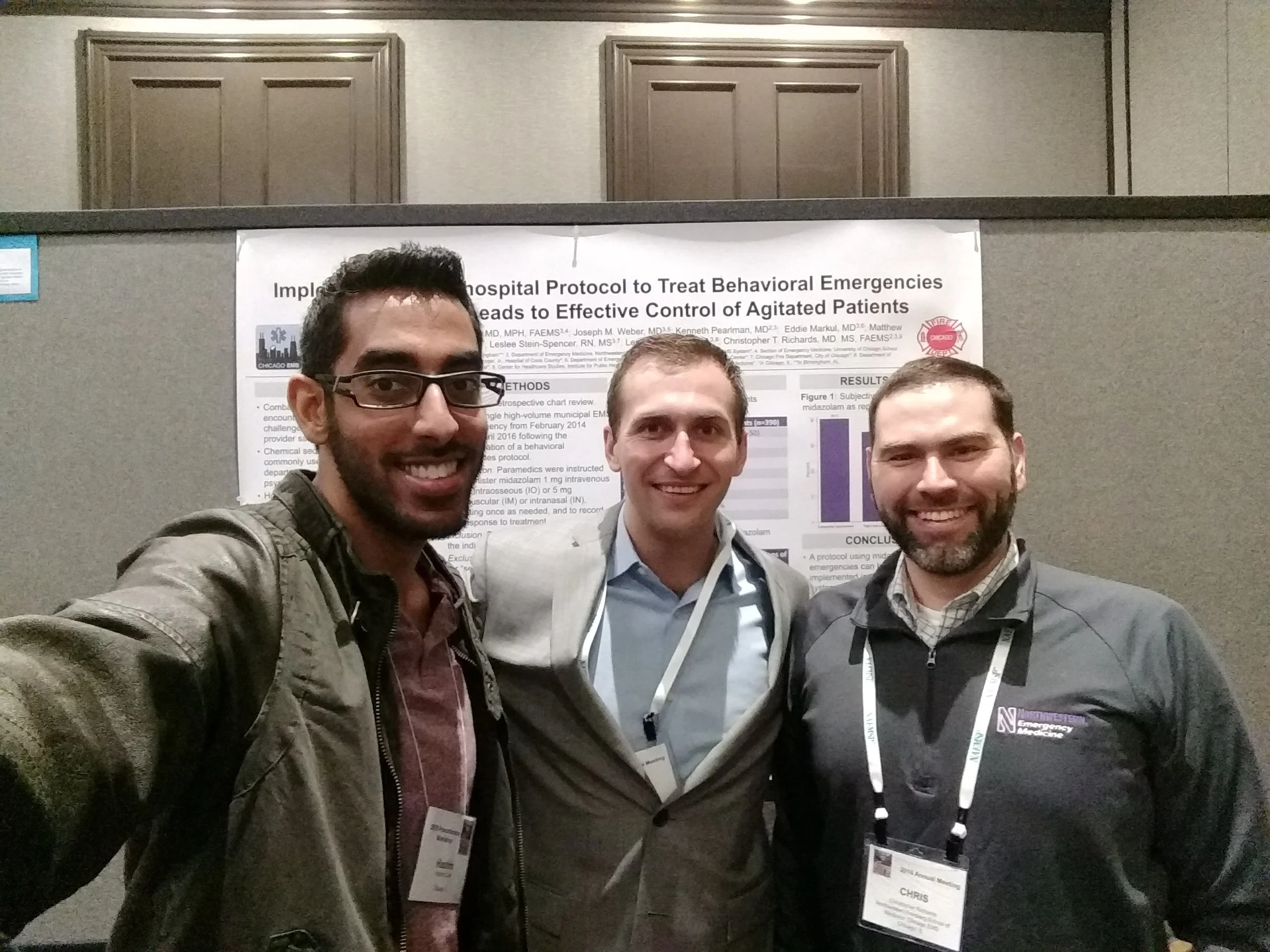 PGY3 Hashim Zaidi, MD with NUEM Alum Ryan Huebinger, MD (c/o 2017) and NUEM faculty member Chris Richards, MD, MS at NAEMSP 2018.
