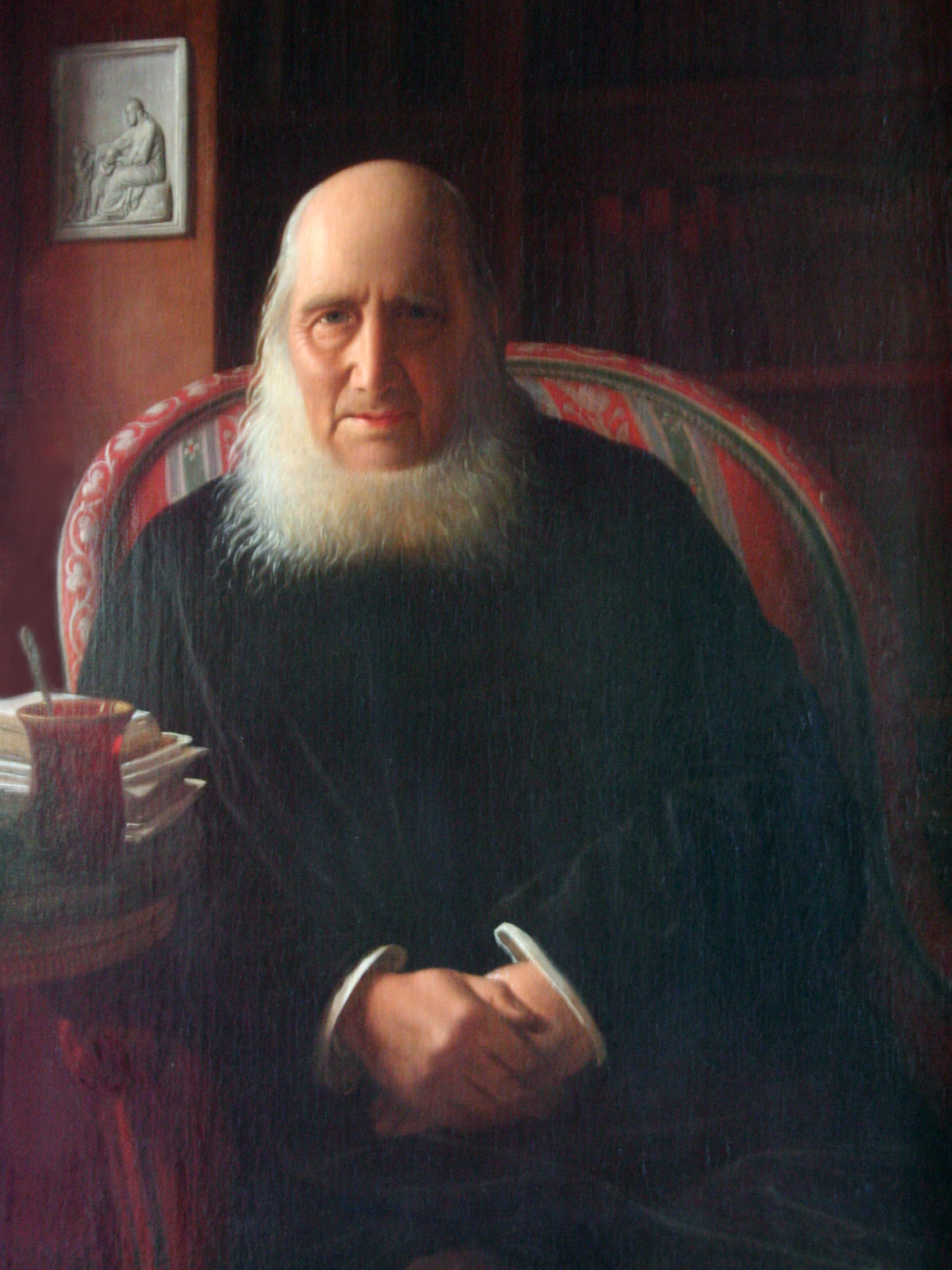 Portrait of N. F. S. Grundtvig by Constantin Hansen. Grundtvig, an iconic figure in Danish history, was the ideological founder of the folk school concept, which is now widespread in Scandinavia, Germany, and Austria. The concept has also inspired scattered schools throughout the United States.