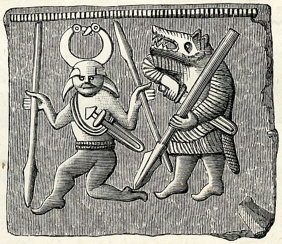 Two figures from a Vendel Period plate from Öland, Sweden, probably not discussing cake. Image from Wikimedia Commons .