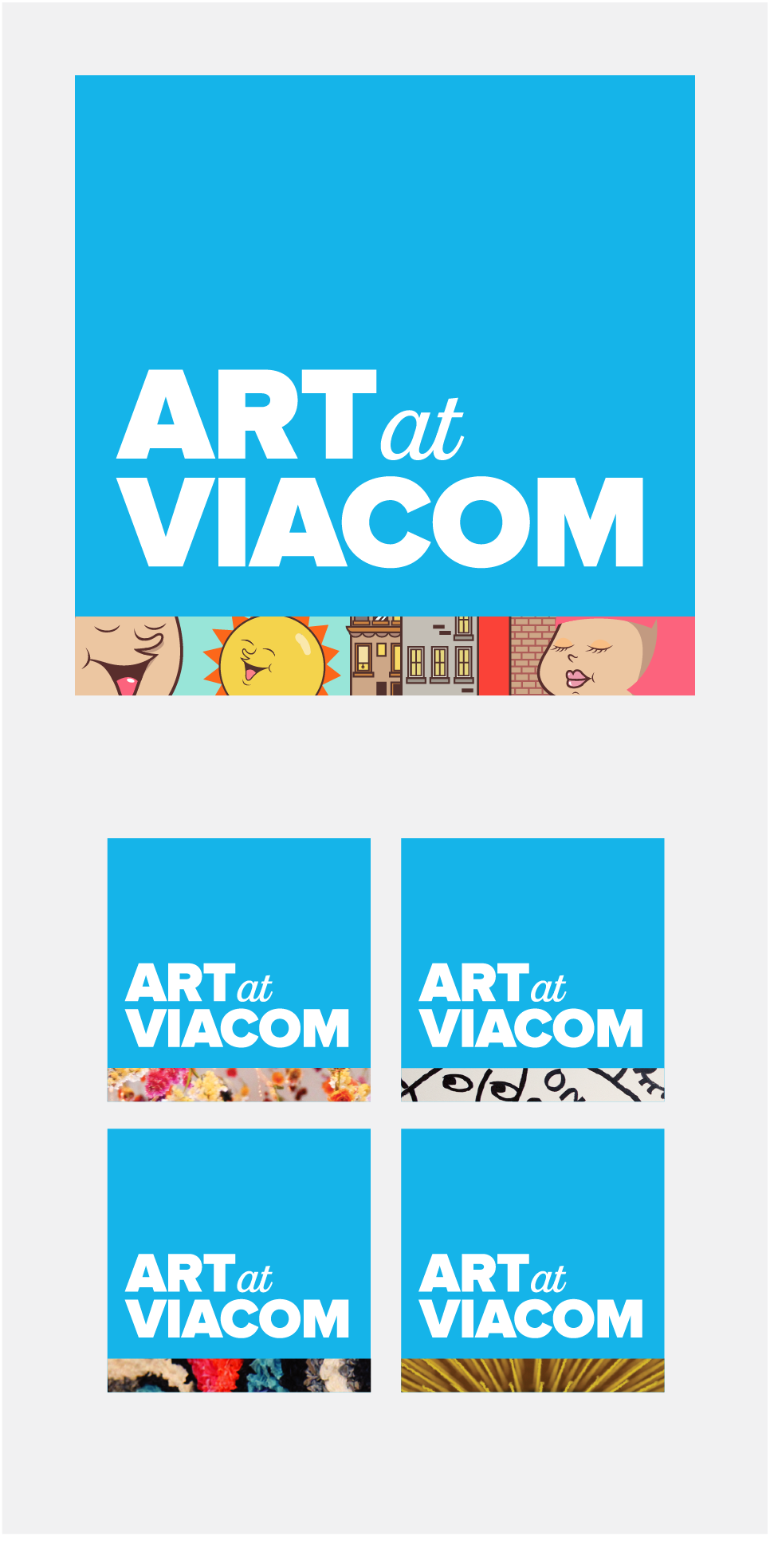 Art at Viacom was a multiyear program bringing art and artist to Viacom workspaces. The ever changing logo reflected the most current exhibition.