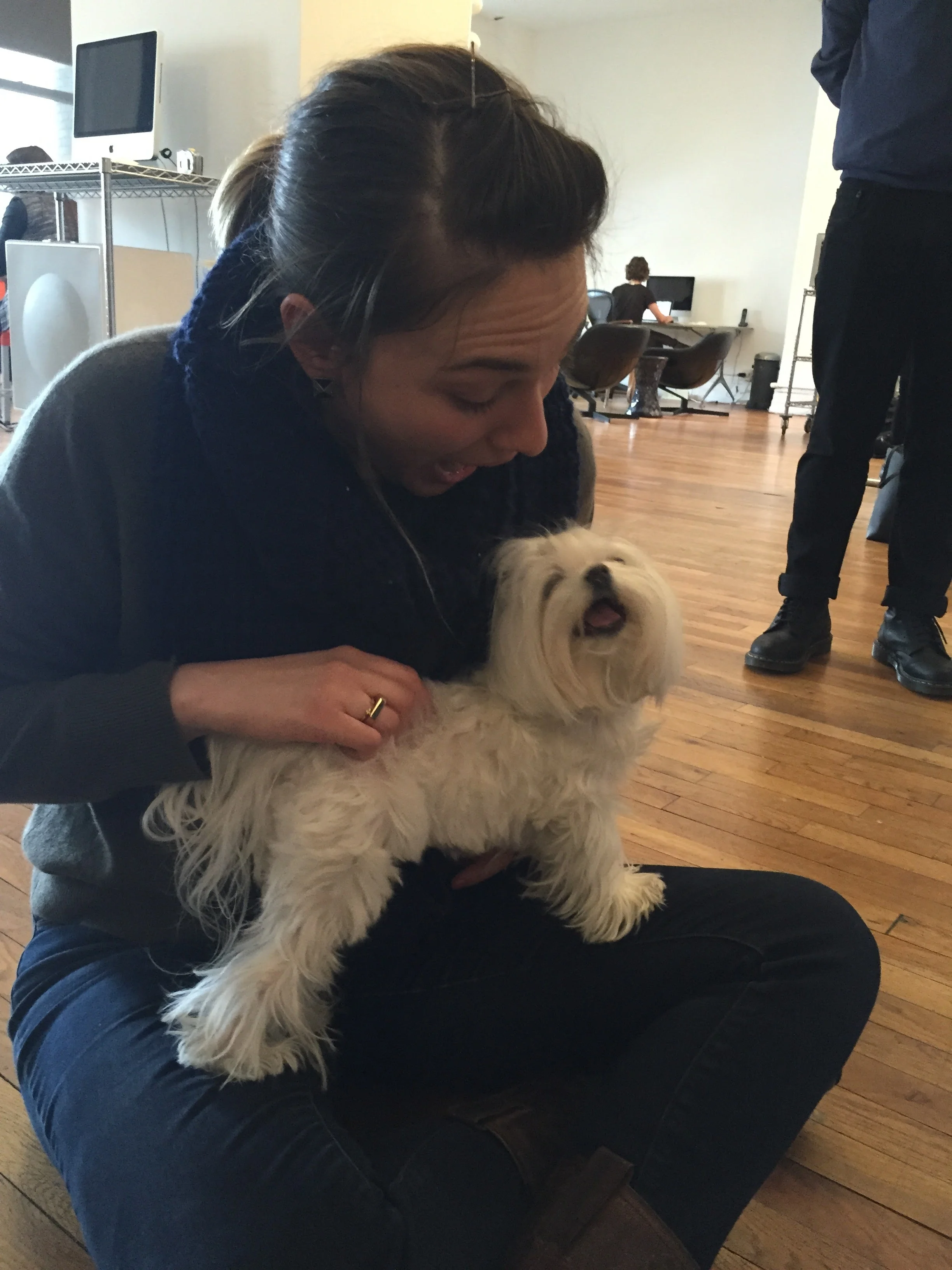  Excellent dog whisperer skills on set.&nbsp; 