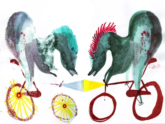 bi-horse racing watercolor and color pencil, 2014