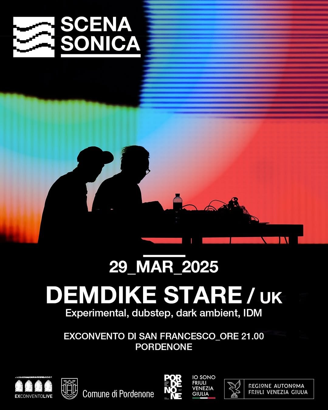 Demdike Stare (@demdikestare) performing tonight March 29th at Exconvento Di San Francesco in Pordenone, Italy! 

The masters of dark and textural sound and haunting soundscapes will transform the space. Expect a journey through dense atmospheres and