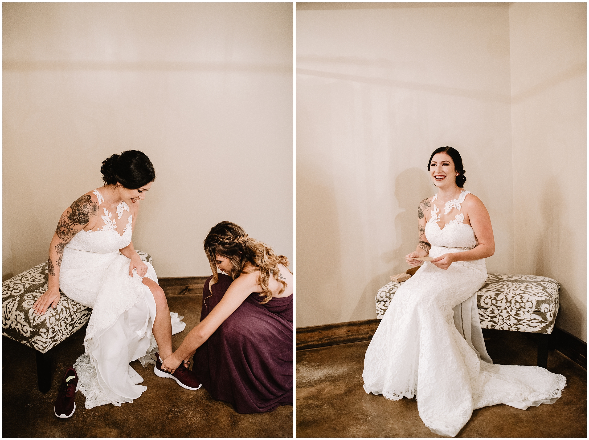 oklahoma wedding photographer hair makeup matching outfits bridal party getting ready bridesmaids maid of honor dressing buttons lace mother of bride viola kansas rustic pines
