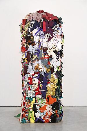 SHINIQUE SMITH, Bale Variant No. 0020 , 2011, Clothing, fabric, paper, ribbon and found objects, 79 x 30 x 30 inches, Photographer: Christian Patterson.