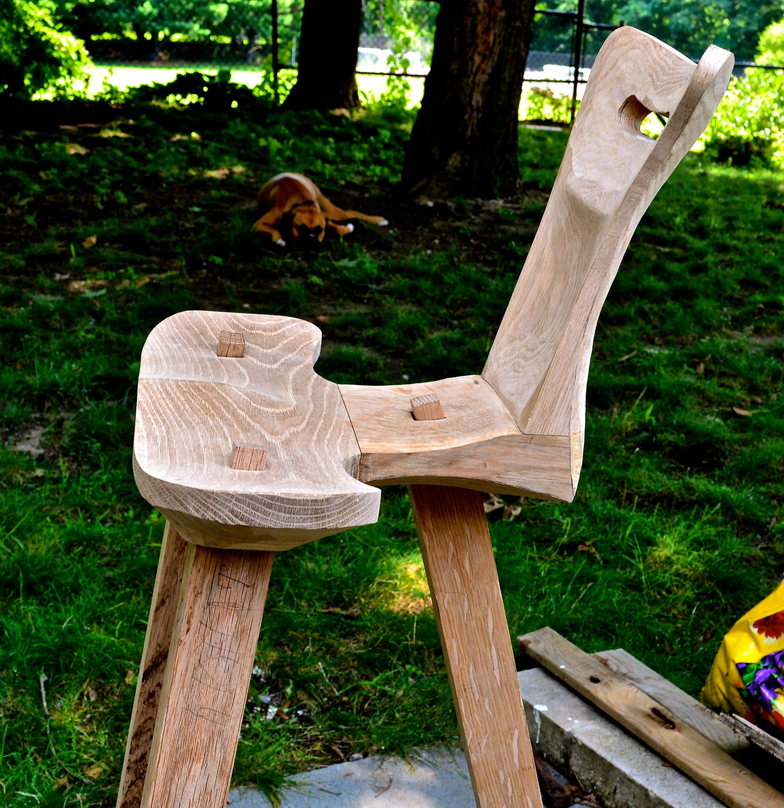 roughed out 3 legged oak stool