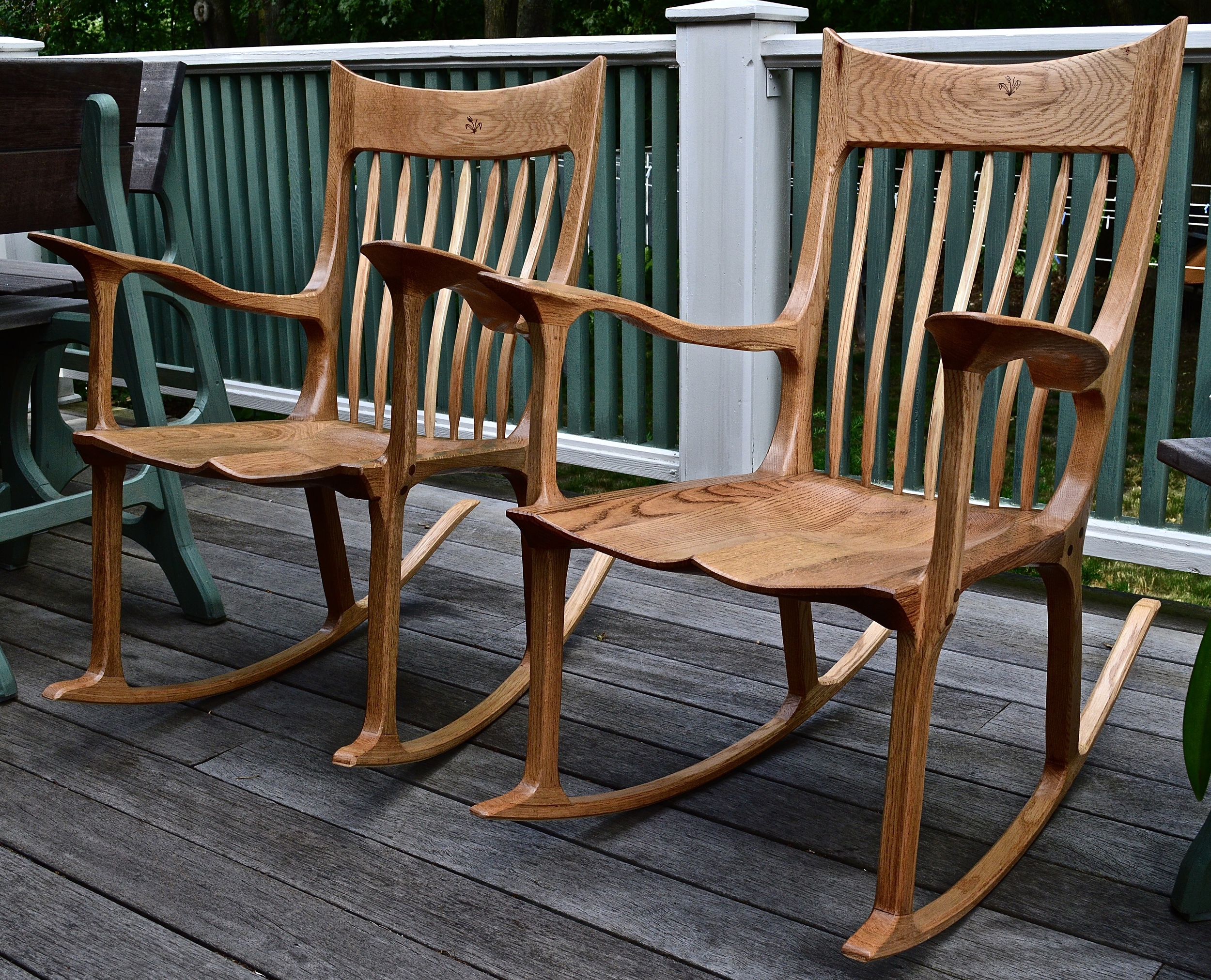 white oak (left) and red oak rocking chairs