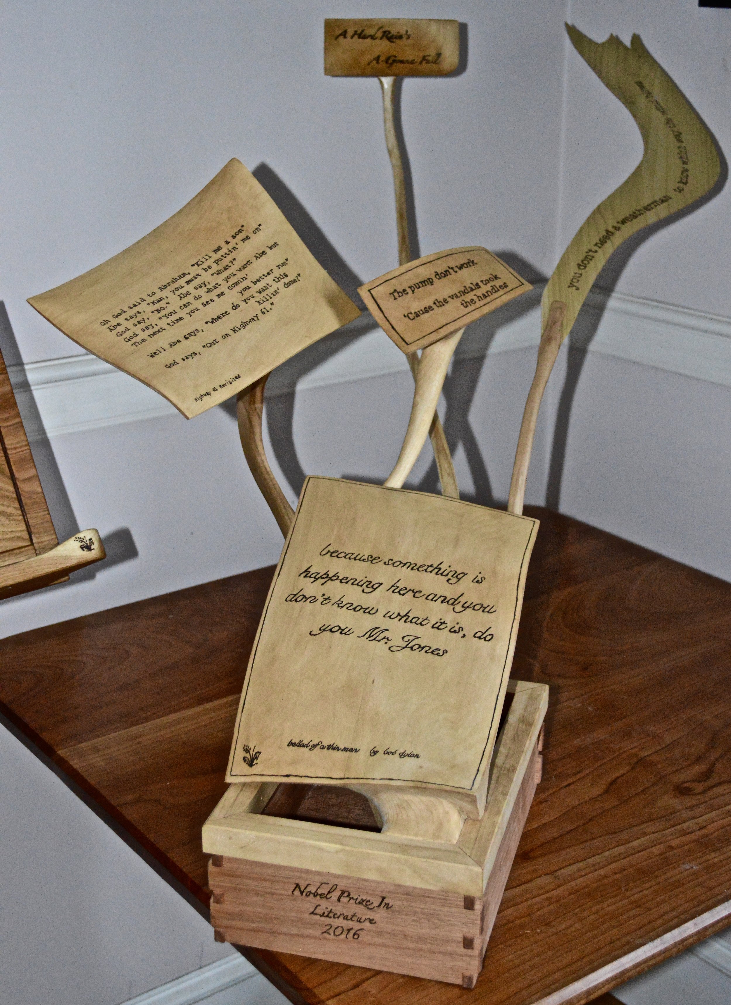 sculpture for the Lexington Woodworker's Guild show. "Out of the Box"