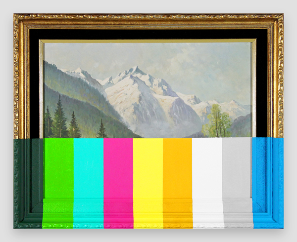 An-Alpine-Landscape-With-Color-Bars---paint-on-found-painting-and-frame---2014---15,75-x-19,75-x-1---009.jpg