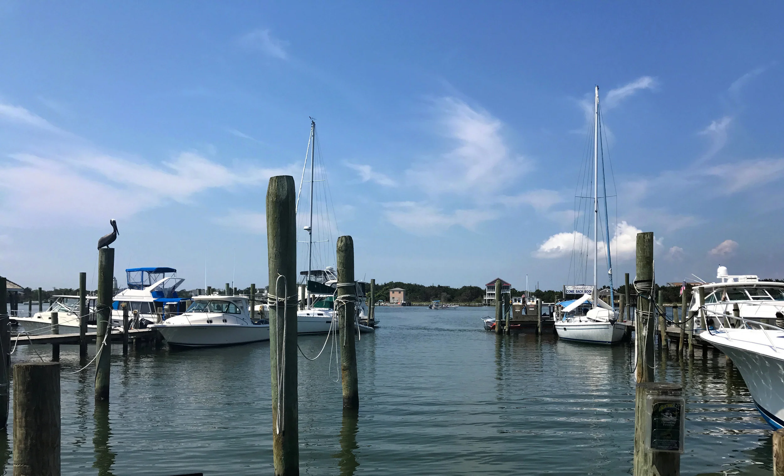 My lunchtime view of Silver Lake Harbor in Ocracoke Village