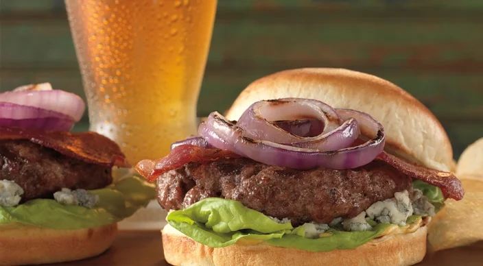 Blue Cheese and Bacon Burgers with Red Onion