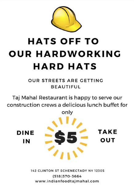 $5 lunch buffet for all construction workers during the July 2016 renovations in Downtown Schenectady.