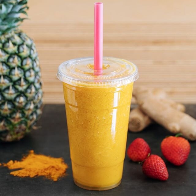 Skinny Jeans. How fitting this time of year.  Coconut water,turmeric, strawberries and pineapple.