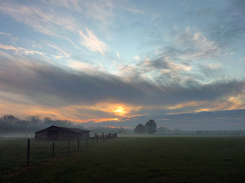 Oude schuur in een weiland nabij de Scharberg te Elsloo (Lb).