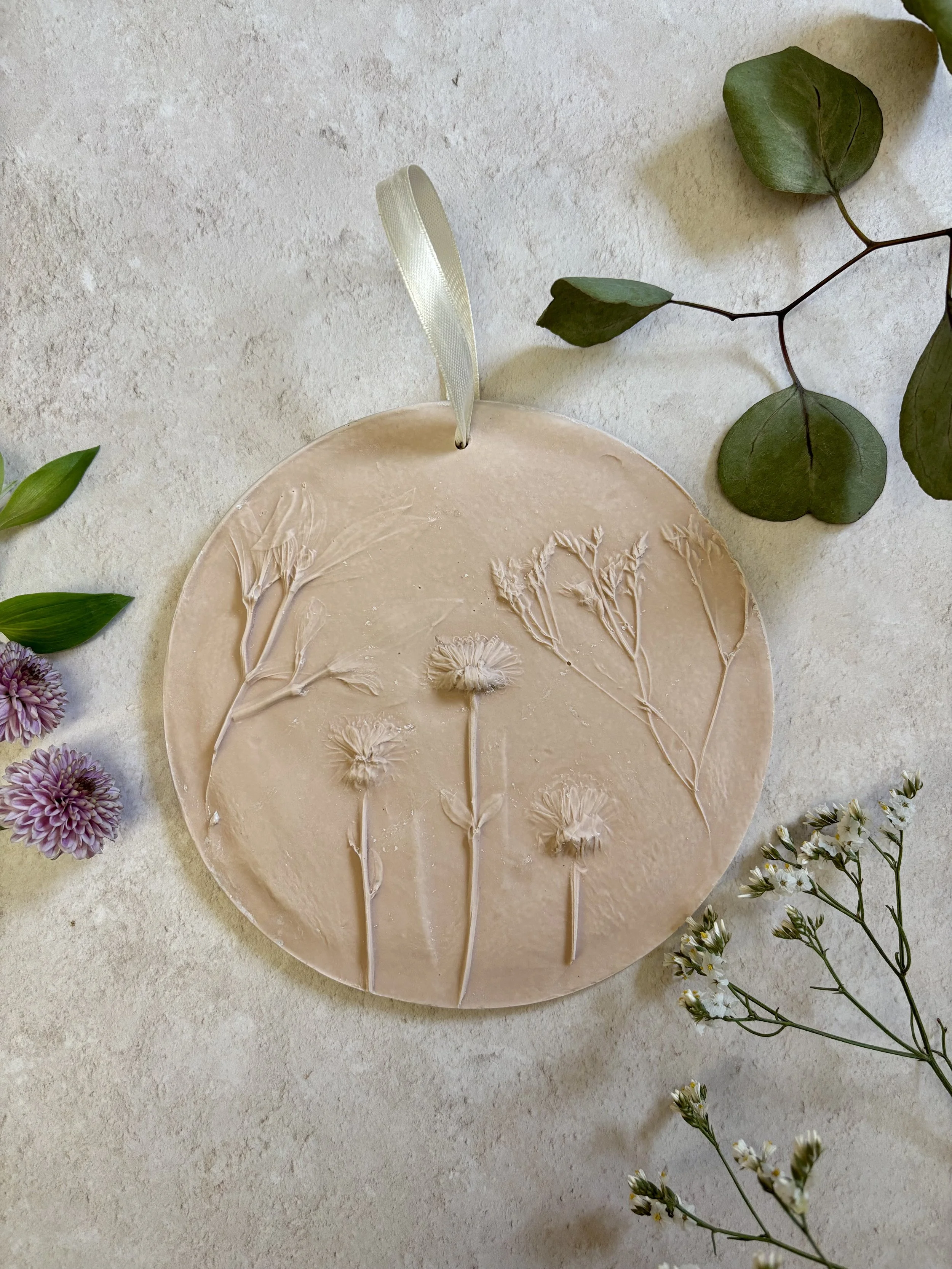 Jesmonite Flower relief workshop wall art
