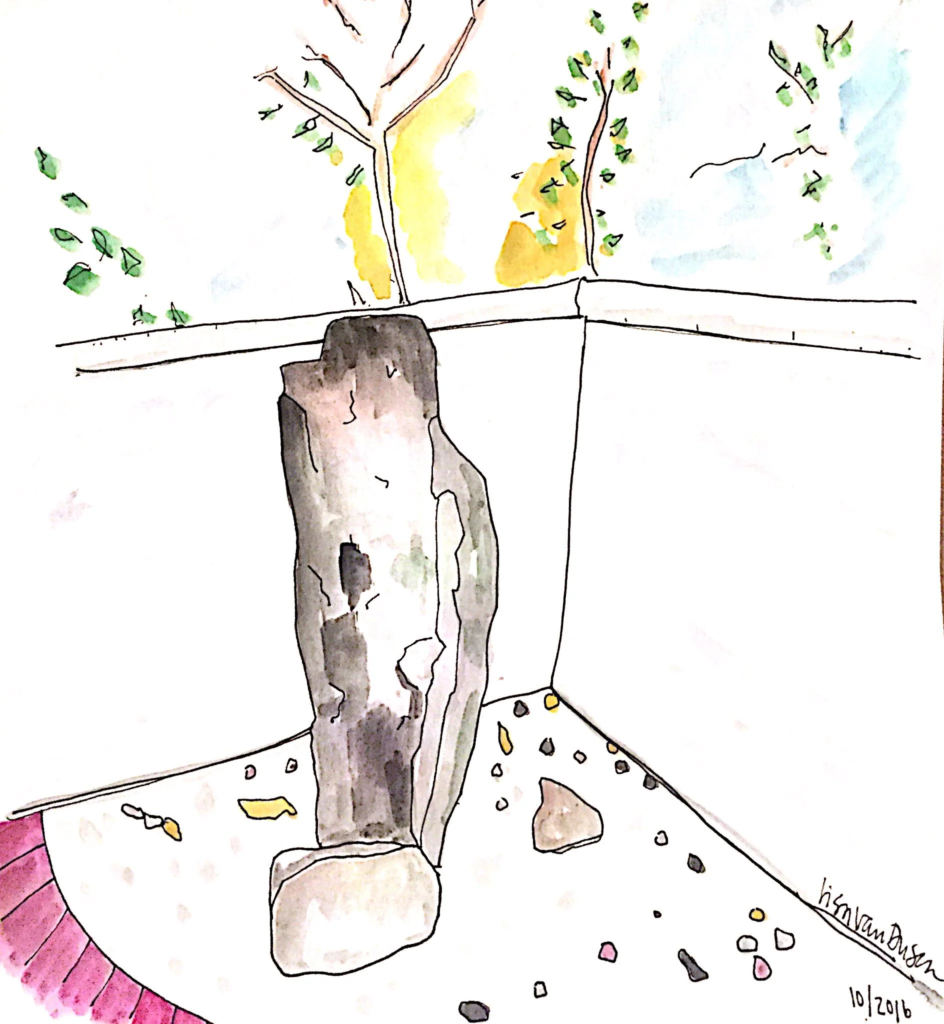 This sculpture, tucked in a corner of Camilla's garden serves as a memorial to her father.