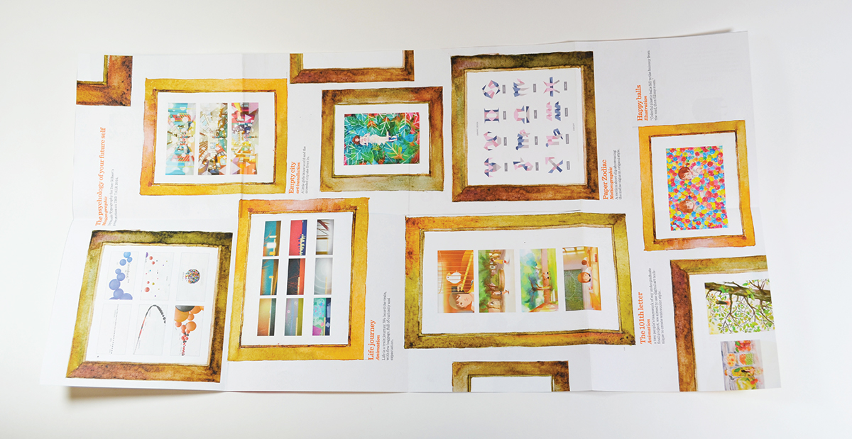 When the poster is fully opened, you could see my digital works are all in watercolor frames and "hanging on the wall".